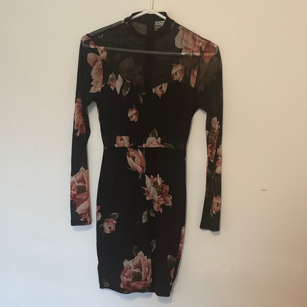 Charlotte Russe Black Dress with Pink Floral Design